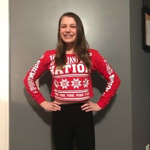 White and red festive PINK crop top